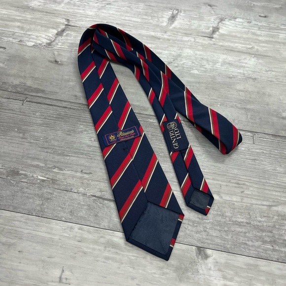 Atkinson’s Irish Poplin Navy w/ Red & Tan Stripe Tie - Picture 2 of 4